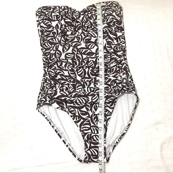 Anne Cole Brown Leaf Nature Pattern Sweet Heart Halter High Cut One Piece Size 8 - Picture 8 of 8